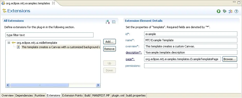 Extensions editor.