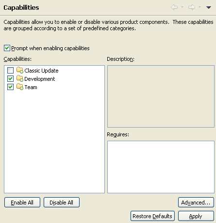Capabilities Preference Page