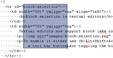 Block selection in text editor
