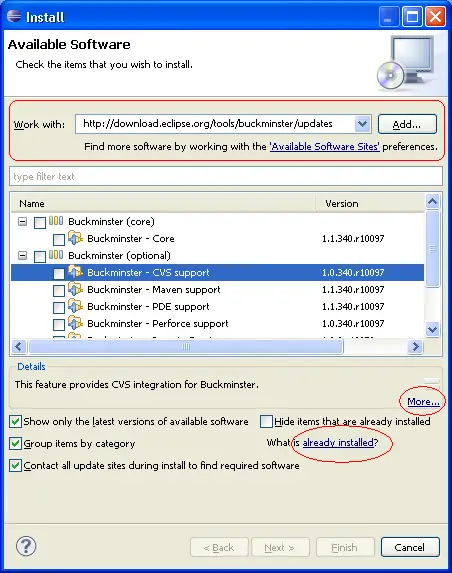 Available Software view in Install Wizard