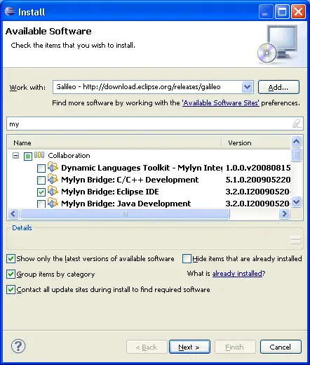 Available Software Page in the Install Wizard