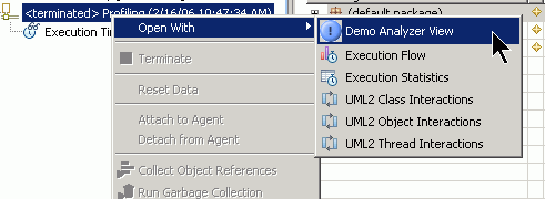 context menu showing Demo Analyzer View