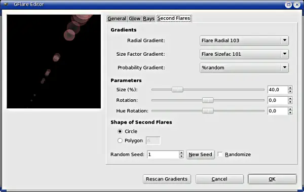Gradient Flare Editor options (Second Flares)