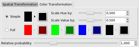 Color transformation tab options