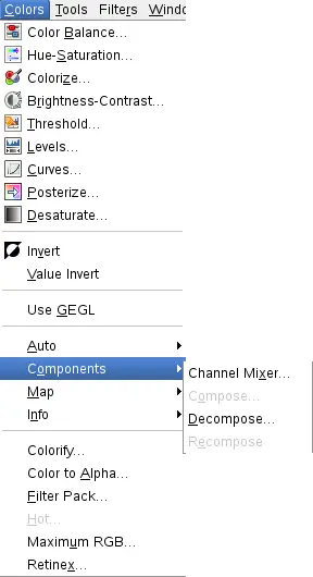 The Components submenu