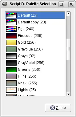 The Palette Selection dialog