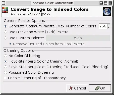 Dialog Change to Indexed Colors