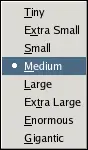 Preview Size submenu of a Tab menu