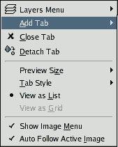 Tab menu from the Layers dialog
