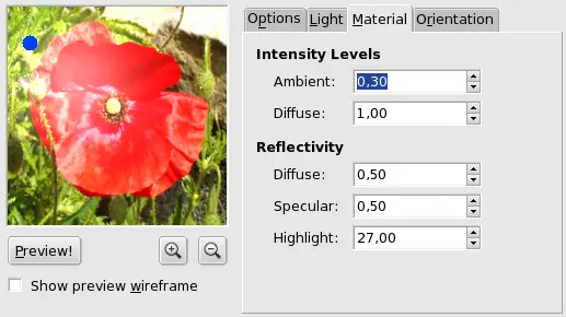 Material tab options