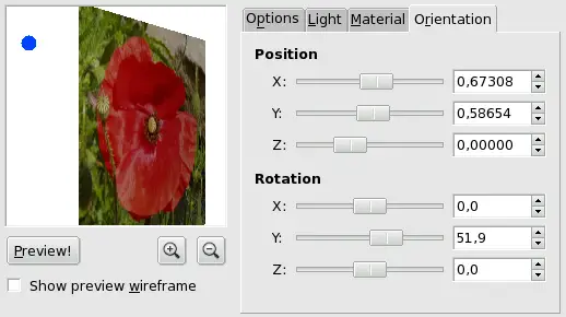 Orientation tab options