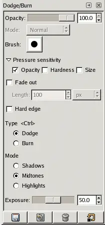 Dodge/Burn tool options
