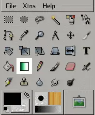 This tool fills the selected area with a gradient blend of the foreground and background colors by default