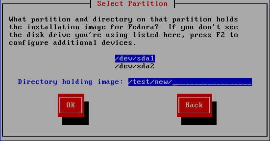 Selecting Partition Dialog for Hard Drive Installation