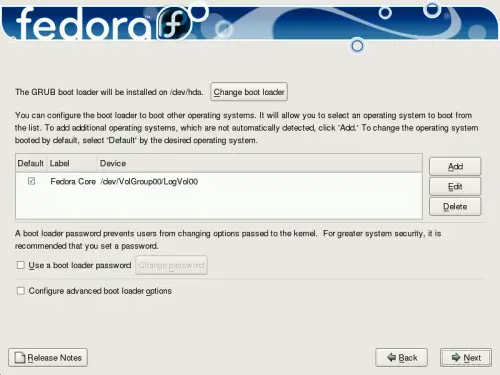 Boot loader configuration screen