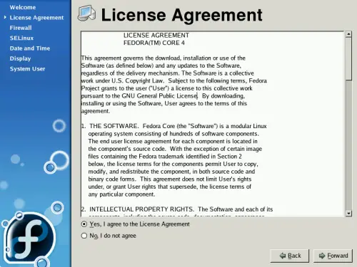 
	    License agreement screen.
	  