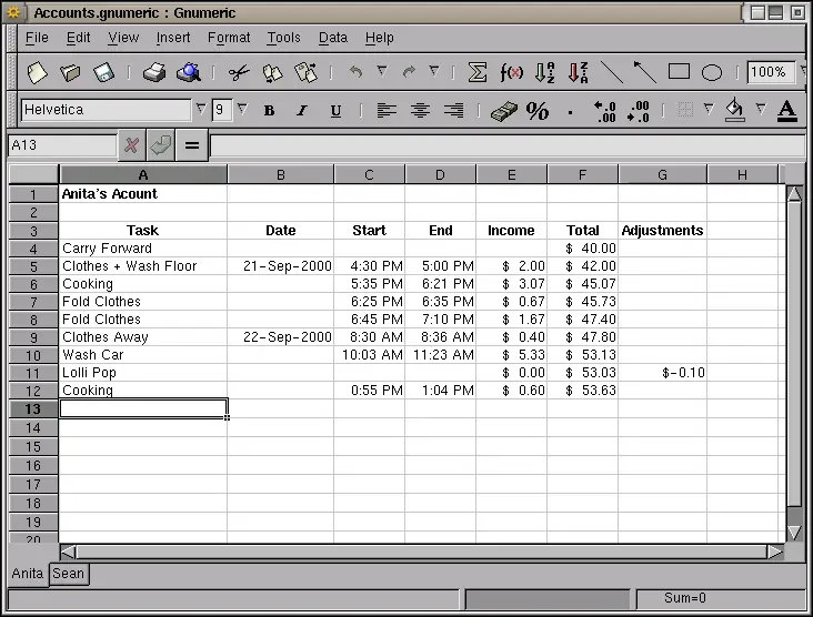 Debian GNU/Linux Desktop Survival Guide Gnumeric Spreadsheet