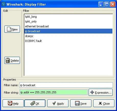 The "Capture Filters" and "Display Filters" dialog boxes