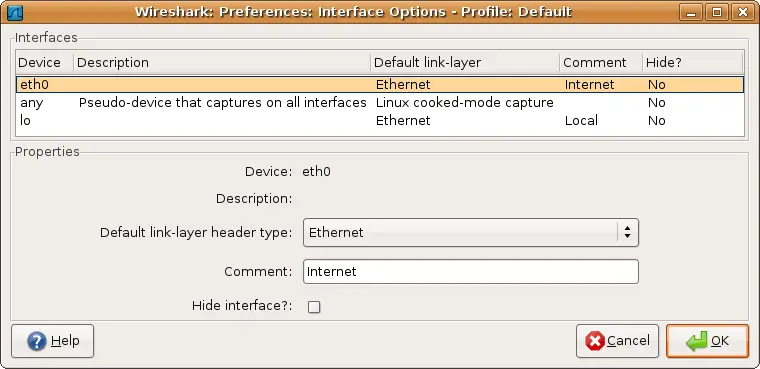 The interface options dialog box