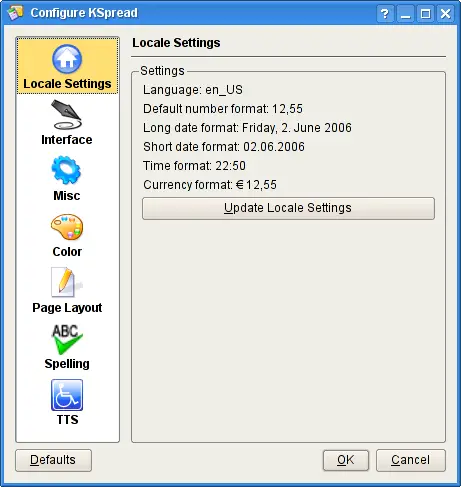 Locale Settings Configuration.