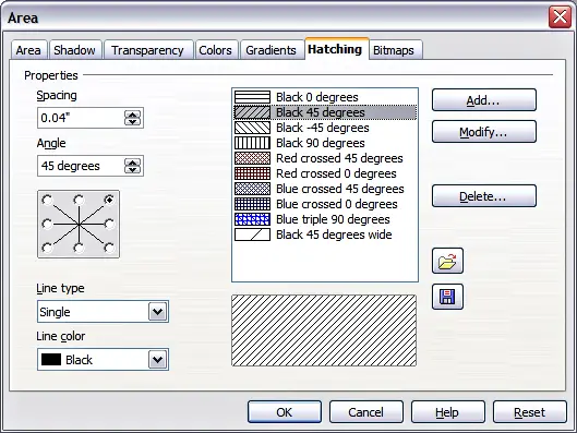 The Hatching fill dialog