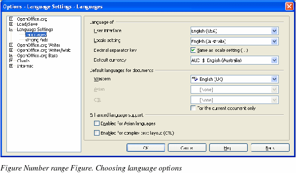 OpenOffice Writer - Change some locale and language settings