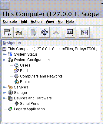 Window shows the Navigation pane of the Trusted Extensions toolbox in Files scope. The Devices and Hardware node is visible.