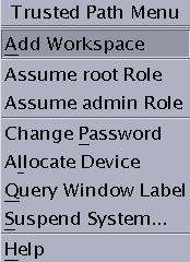 Illustration shows the Trusted Path menu in CDE.