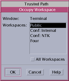 Screen shows the Occupy Workspace dialog box.