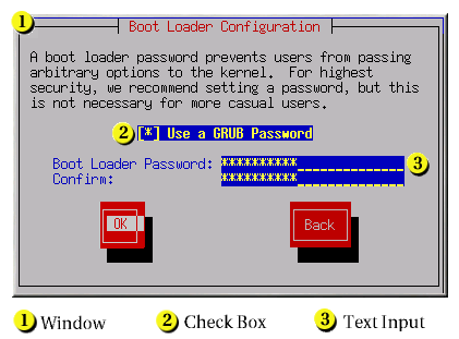 Installation Program Widgets as seen in Boot Loader Configuration