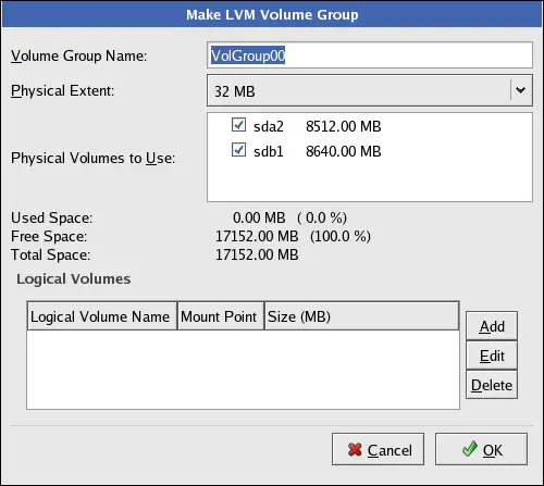 Creating an LVM Volume Group