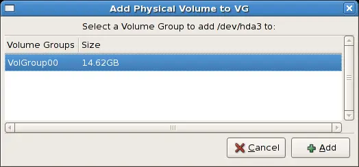 Add physical volume to volume group