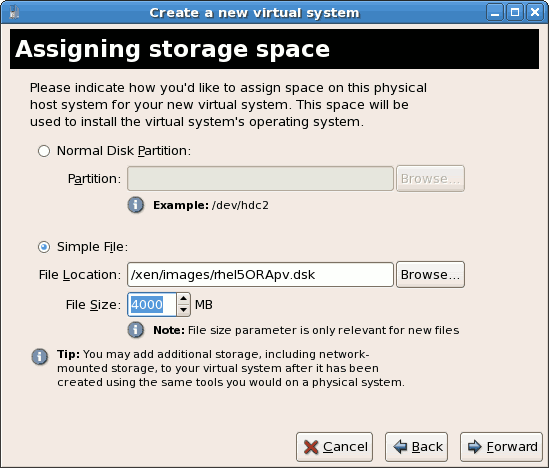 Assigning the storage space