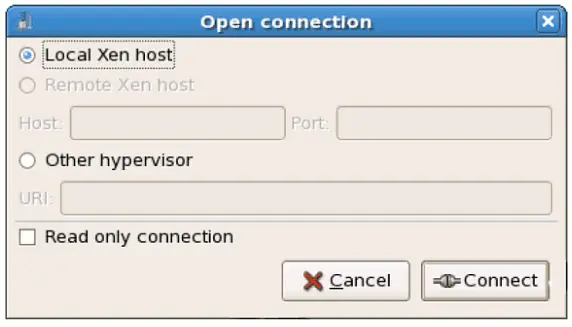 Virtual Machine Manager connection window