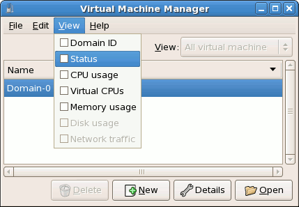 Selecting a virtual machine's status