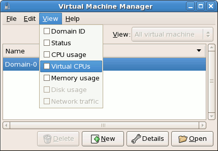 Selecting the virtual CPUs option