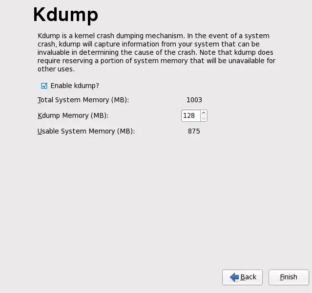 Kdump enabled