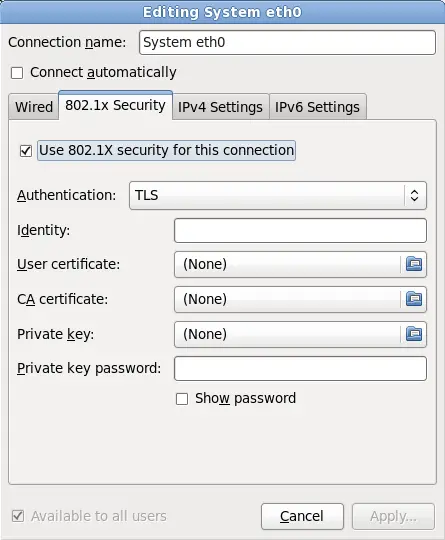 The 802.1x Security tab