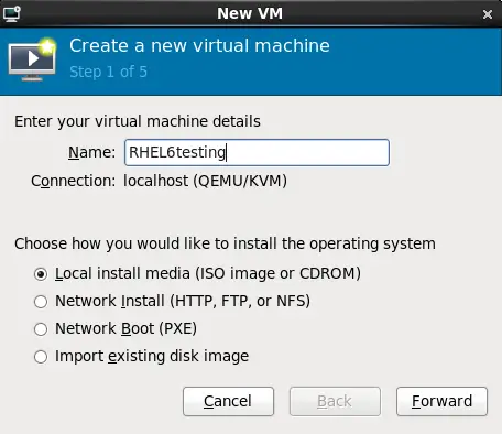 The Create a new virtual machine window - Step 1