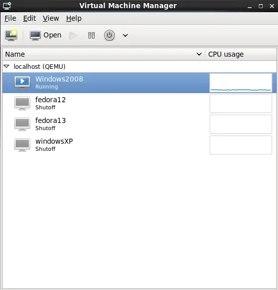 The main virt-manager window