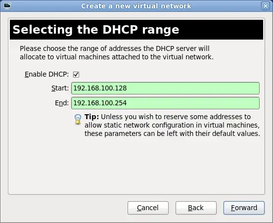 Selecting the DHCP range